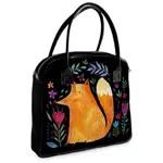  Taška s potiskem Oxford Liška a květiny na černém pozadí