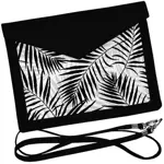Dámský klutch konvert – elegantní sametová kabelka s potiskem Černé listy na bílém pozadí