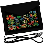 Dámský klutch konvert – elegantní sametová kabelka s potiskem Pták v květinách