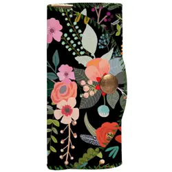 Klíčenka do kabelky – barevná kapsička na klíče s karabinkami Květiny na černém pozadí