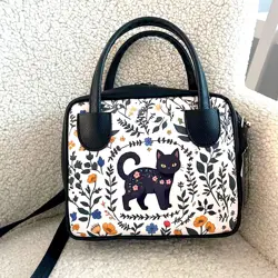 Dámská kabelka Kitto – sametový potisk Kočička