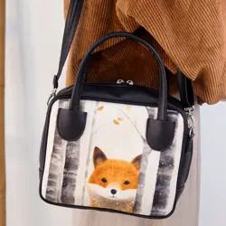 Dámská kabelka Kitto – sametový potisk Roztomilá liška