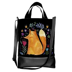 Kabelka city Liška a květiny na černém pozadí