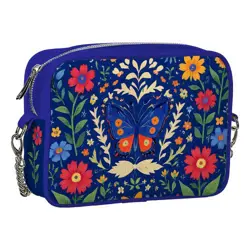 Kabelka na řetízku Cherie Květiny na modrém pozadí