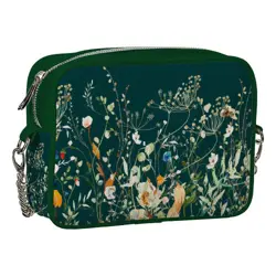 Kabelka na řetízku Cherie Květiny na zeleném pozadí