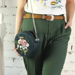 Kabelka tablet  Květy, tmavě zelené