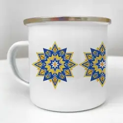 Smaltovaný hrnek Camper Vánoční hvězdy modré a žluté