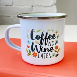 Smaltovaný hrnek Camper Coffee now wine later