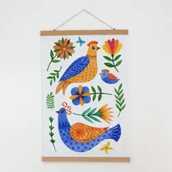 Látkový plakát na zeď Ptáci a květiny