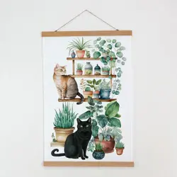 Látkový plakát na zeď Kočka a květináče