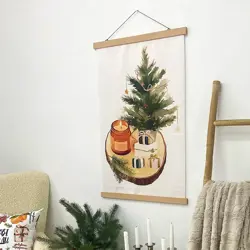 Látkový plakát na zeď Svíčka, vánoční stromeček a dárky