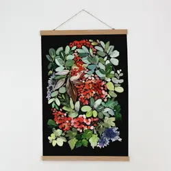 Látkový plakát na zeď Větve bobulí na černém pozadí