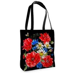 Textilní taška Tenderness Vlčí máky, sedmikrásky, chrpy – stylový shopper na zip