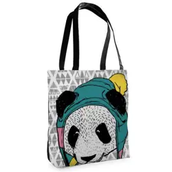Textilní taška Tenderness Panda v klobouku – stylový shopper na zip
