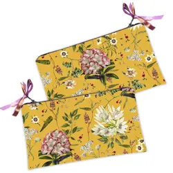 Kosmetická taška MINI – malá látková taštička s potiskem Květiny na žlutém pozadí