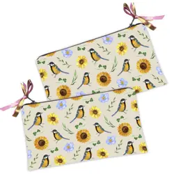 Kosmetická taška MINI – malá látková taštička s potiskem Slunečnice a sýkorky