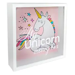 Dřevěná pokladnička na peníze unicorn