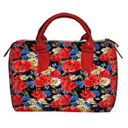 Dámská kabelka Barrel – textilní potisk Máky