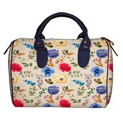 Dámská kabelka Barrel – textilní potisk Květiny na světlém pozadí