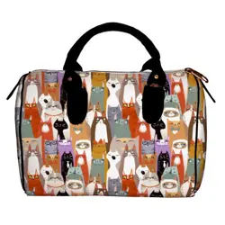 Dámská kabelka Barrel – textilní potisk kočky