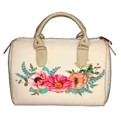 Dámská kabelka Barrel – textilní potisk Květinové aranžmá