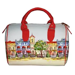 Dámská kabelka Barrel – textilní potisk město