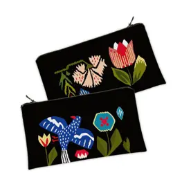 Kosmetická taška MINI – malá látková taštička s potiskem Pták a květiny