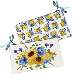 Kosmetická taška MINI – malá látková taštička s potiskem Slunečnice a chrpy