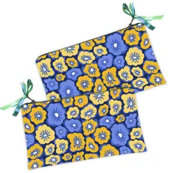 Kosmetická taška MINI – malá látková taštička s potiskem  Žluté a modré květy