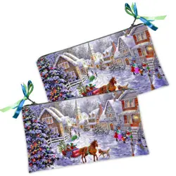 Kosmetická taška MINI – malá látková taštička s potiskem Novoroční krajina