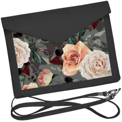 Dámský klutch konvert – elegantní sametová kabelka s potiskem Růže na šedém pozadí