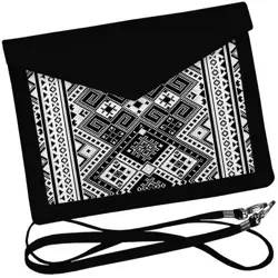 Dámský klutch konvert – elegantní sametová kabelka s potiskem čenobílý ornament