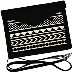 Dámský klutch konvert – elegantní sametová kabelka s potiskem  Černá a bílá ozdoba