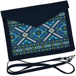 Dámský klutch konvert – elegantní sametová kabelka s potiskem Modrý ornament 