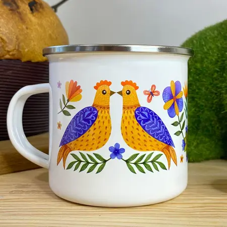 Smaltovaný hrnek Camper  Ptačí rodina