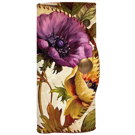 Klíčenka do kabelky – barevná kapsička na klíče s karabinkami fialový  květ 