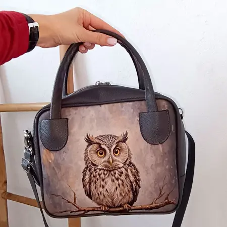 Dámská kabelka Kitto – sametový potisk Sova