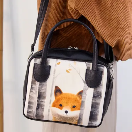 Dámská kabelka Kitto – sametový potisk Roztomilá liška