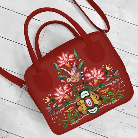 Dámská kabelka Kitto – sametový potisk Pták a květiny