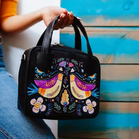 Dámská kabelka Kitto – sametový potisk Ptactvo