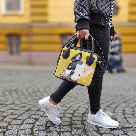 Dámská kabelka Kitto – sametový potisk Francouzský buldoček