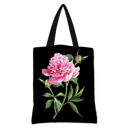 Kabelka original  Pivoňka na černém pozadí