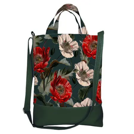 Kabelka city Bílé a červené máky zelená
