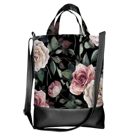 Kabelka city Růže na černém pozadí