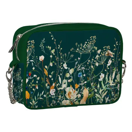 Kabelka na řetízku Cherie Květiny na zeleném pozadí