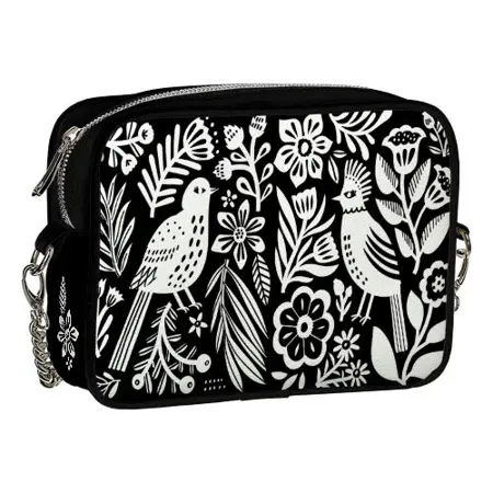 Kabelka na řetízku Cherie Ptáci a květiny (bílé)