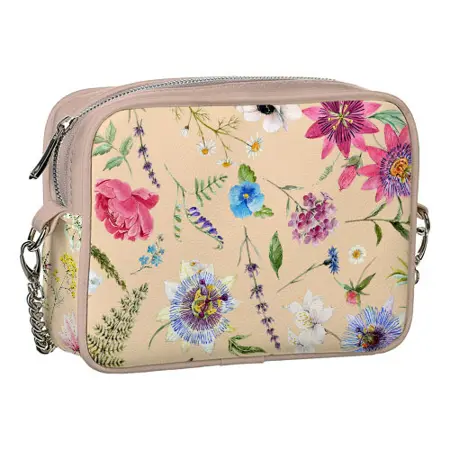 Kabelka na řetízku Cherie Květiny na pudrovém pozadí