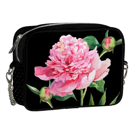 Kabelka na řetízku Cherie Pivoňka na černém pozadí