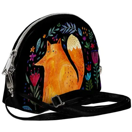 Mini kabelka  Coquette Liška a květiny na černém pozadí