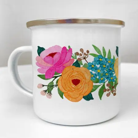 Smaltovaný hrnek Camper Kytice